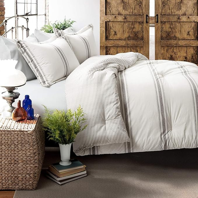 Lush Decor Comforter Farmhouse Stripe, King, Gray | Amazon (US)