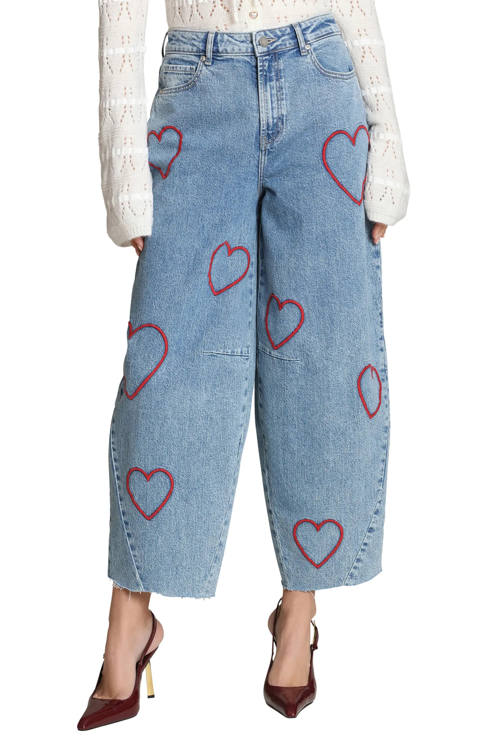 Heart Embroidered Barrel Jeans | Nordstrom Rack