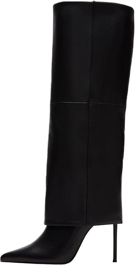 Women's Stiletto Heel Knee High Boots Pointed Toe Slip On Folding Boots For Women Dress Tall Boot... | Amazon (US)