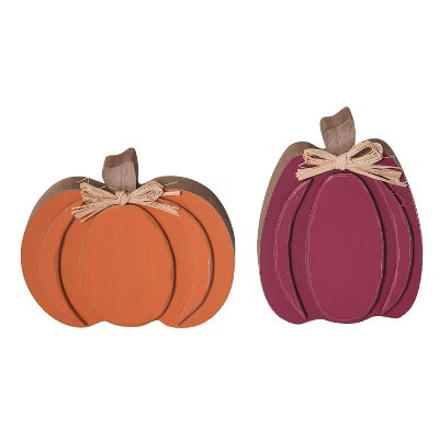Transpac MDF Pumpkin Decor Set of 2 Decorative Wood Sculptures for Fall Harvest Indoor Tabletop Autumn Home Decor | Target