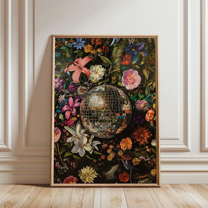 1pc Vivid Printable Wall Art, Disco Ball Maximalist Painting, Bold Eclectic Botanical Print, Colo... | SHEIN