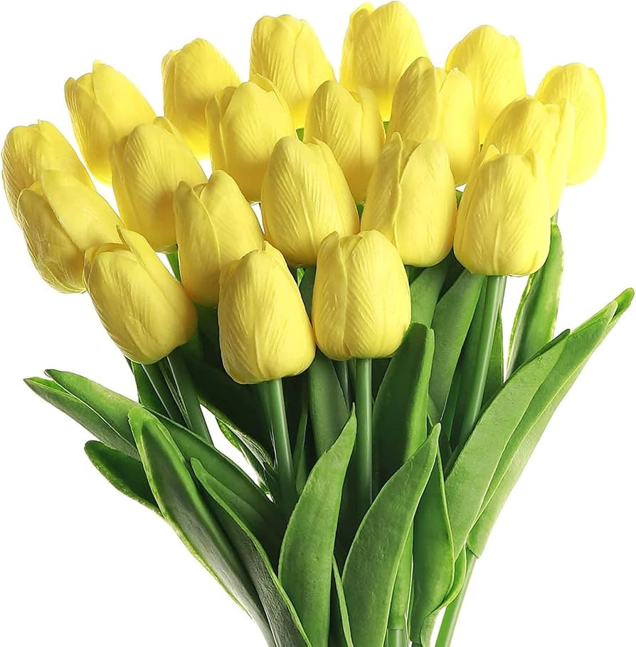 Weslymoo 50pcs Yellow Tulips Artificial Flowers Faux Tulips Stems Real Touch Pu Tulips for Easter... | Amazon (CA)