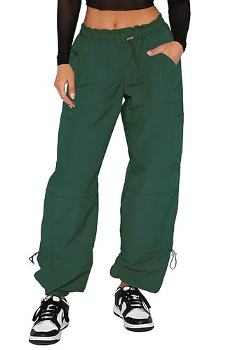 DISCIPBUSH Cargo Pants Women Baggy - Parachute Pants for Women, Rave Y2K Festival Outfits Christmas Green M | Amazon (US)