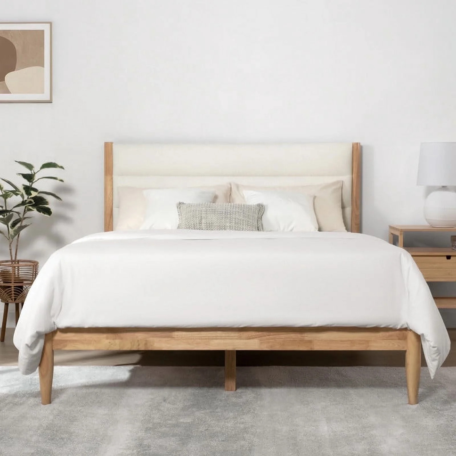 CHITA Queen Size Upholstered Platform Bed Frame with Headboard Boucle Fabric Style,Cream | Walmart (US)