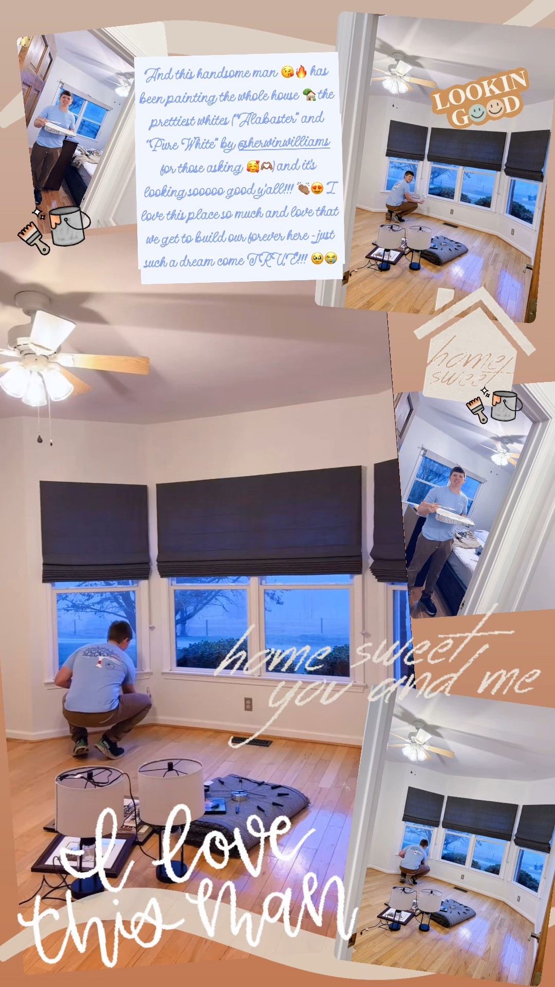 And this handsome man 😘🔥 has been painting the whole house 🏡 the prettiest whites (“Alabaster” and “Pure White” by @sherwinwilliams for those asking 🥰🫶🏽) and it’s looking sooooo good y’all!!! 👏🏽😍 I love this place so much and love that we get to build our forever here - just such a dream come TRUE!!! 🥹😭