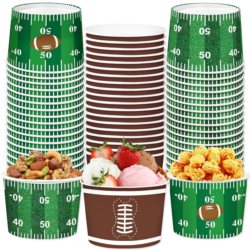 60PCs Football Party Supplies, 9oz Football Snack Cups Foot ball Party Favors Nacho Trays Ice Cre... | Amazon (US)