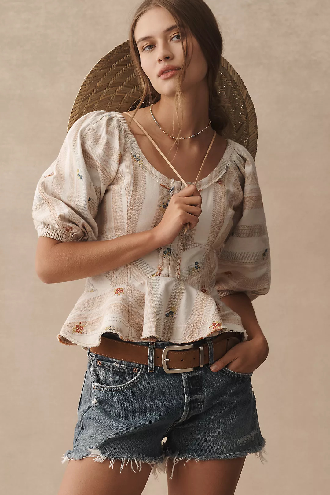 Pilcro Puff-Sleeve Peplum Blouse | Anthropologie (US)