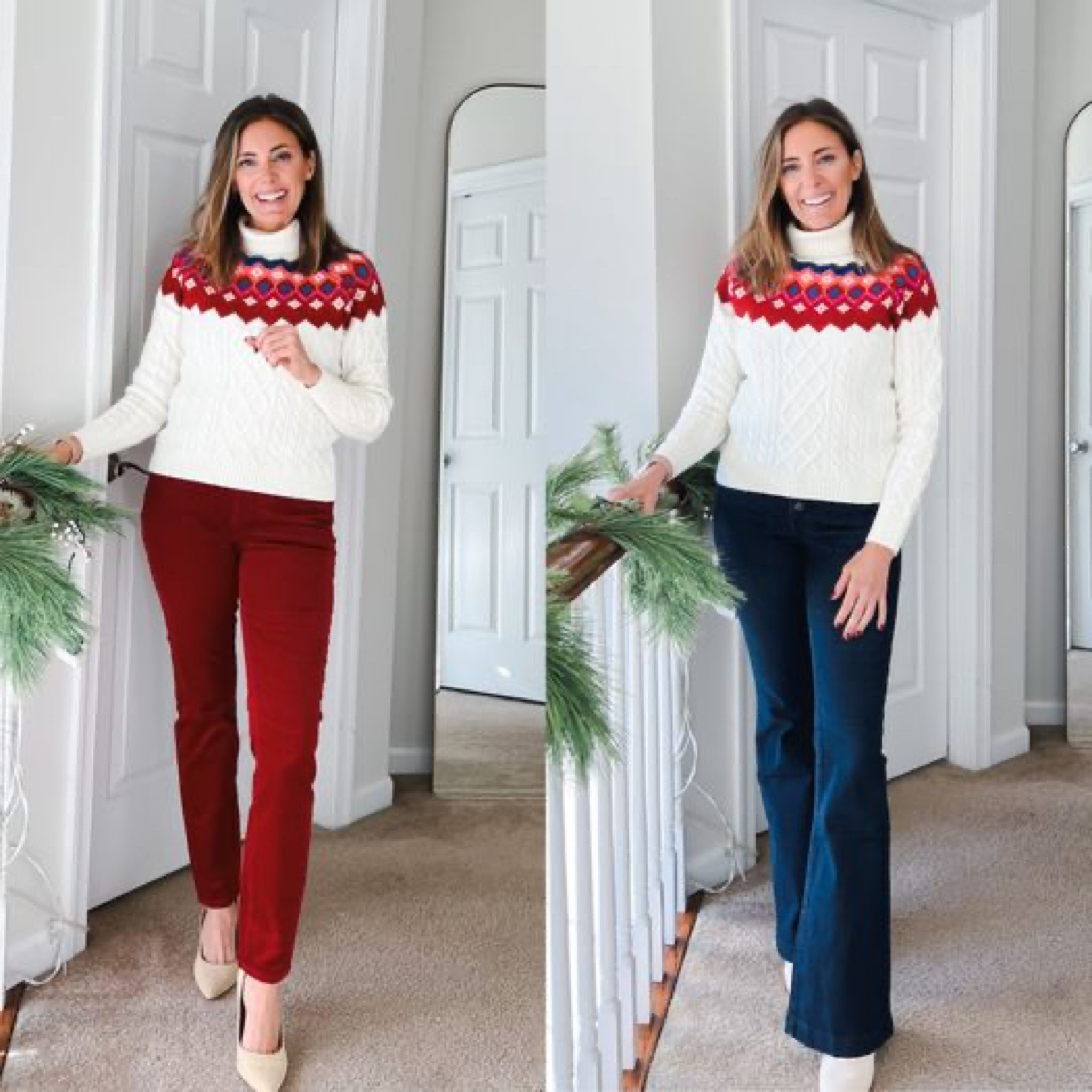 Which way do you prefer this sweater styled? 
I'm really loving the bold the red velvet pants! 
🔥🔥5️⃣0️⃣ perc off with NEW

christmas decor
gift guide
christmas tree
holiday dress
holiday outfit
boots
Walmart fashion
garland
sweater dress
christmas
Gifts for her
Gift guide
Christmas decor
Holiday dress
Christmas tree
Sweater dress
Garland
Gifts for him
Puffer vest
Coat
Shacket
Belt bag
Jeans
Work wear
Fall decor
Jeans
Bedding

#LTKHoliday #LTKSeasonal #LTKstyletip