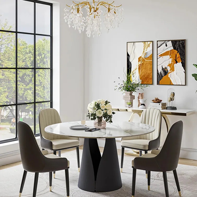 Suzzie Modern Sintered Stone Round Dining Table for 4-6 with Pedestal Base, Pre-Assembly | Wayfair North America