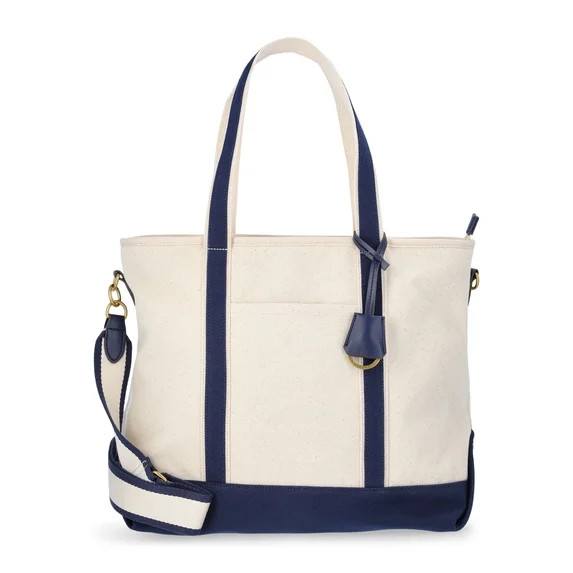 Free Assembly Women's Medium Canvas Tote, Natural/Navy | Walmart (US)