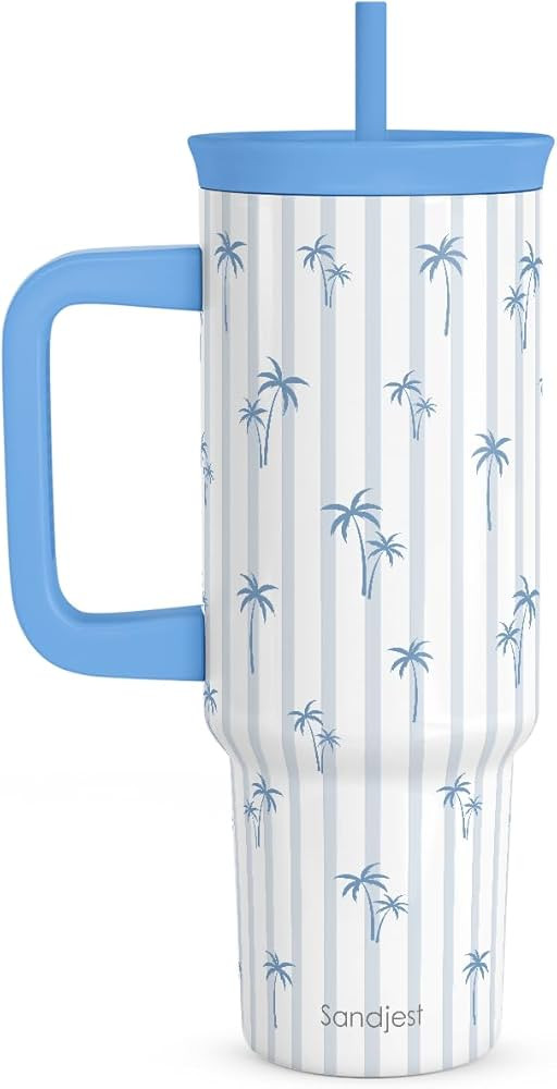 SANDJEST Palm Tree Stainless Steel Locking Lid Silicone Straw Tumbler with Handle 40oz, Insulated... | Amazon (US)