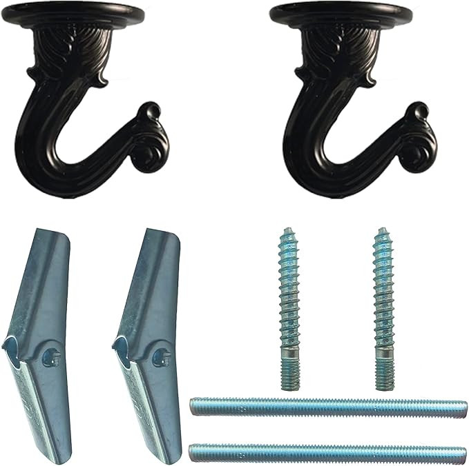 2 Pack Black Swag Ceiling Hooks and Hardware Set for Hanging Plants, Heavy Duty Swag Hooks with S... | Amazon (US)