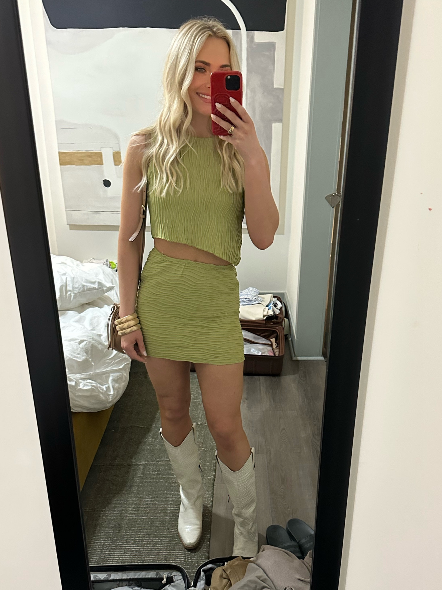 The cutest set sold together from Revolve! 

It’s a great price for a set! Highly recommend. 

Worn with my bangles I’ve worn 20+ times and my favorite white boots. 

Could also dress this look up with heels or dress down with white sneakers!
Perfect for:
Brunch 
Bachelorette trips
Date night 
Night out in Nashville 

#LTKFestival #LTKFindsUnder100 #LTKParties