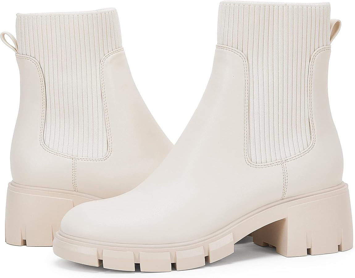 Ruanyu Womens Platform Ankle Boots Elastic Chunky Block Heel Chelsea Booties Lug Sole Non-Slip Co... | Amazon (US)