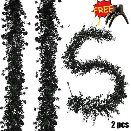 Xtnmypj Halloween Decorations - 2 Pack Black Leaf Garland, Halloween Artificial Hanging Fall Leave Vines, Artificial Leaves Garlands Decor Thanksgiving Halloween Decor for Home Party Mantel (11.8FT) | Walmart (US)
