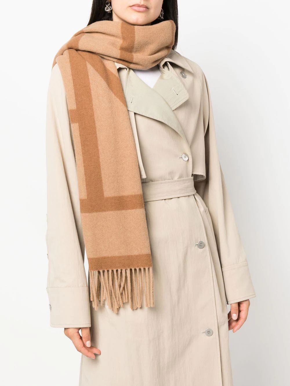 TOTEME monogram-intarsia Virgin Wool Scarf - Farfetch | Farfetch Global