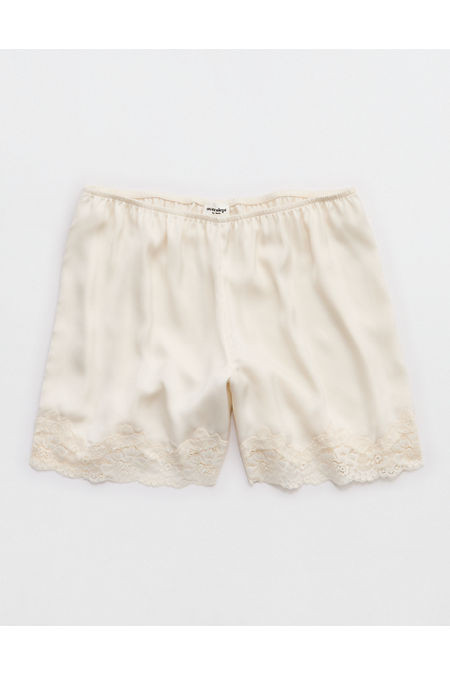 OVERSLEPT by Aerie Liquid Satin Lace Trim Short Women's Natural L | Aerie