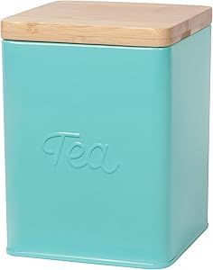 Now Designs Square Tea Tin, Turquoise, Vintage Script Print | Amazon (US)