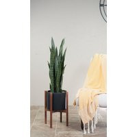 Mid Century Modern Plant Stand & Black Ceramic Planter-Indoor Planter-Planter Stand-10"" Pot-Walnut, Special Walnut Ebony | Etsy (US)