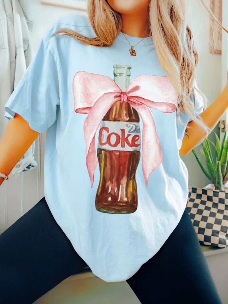 Diet Coke Tee Comfort Colors® Coquette Girlie Water Color Coke Shirt Coke Bottle With a Bow Soft... | Etsy (US)