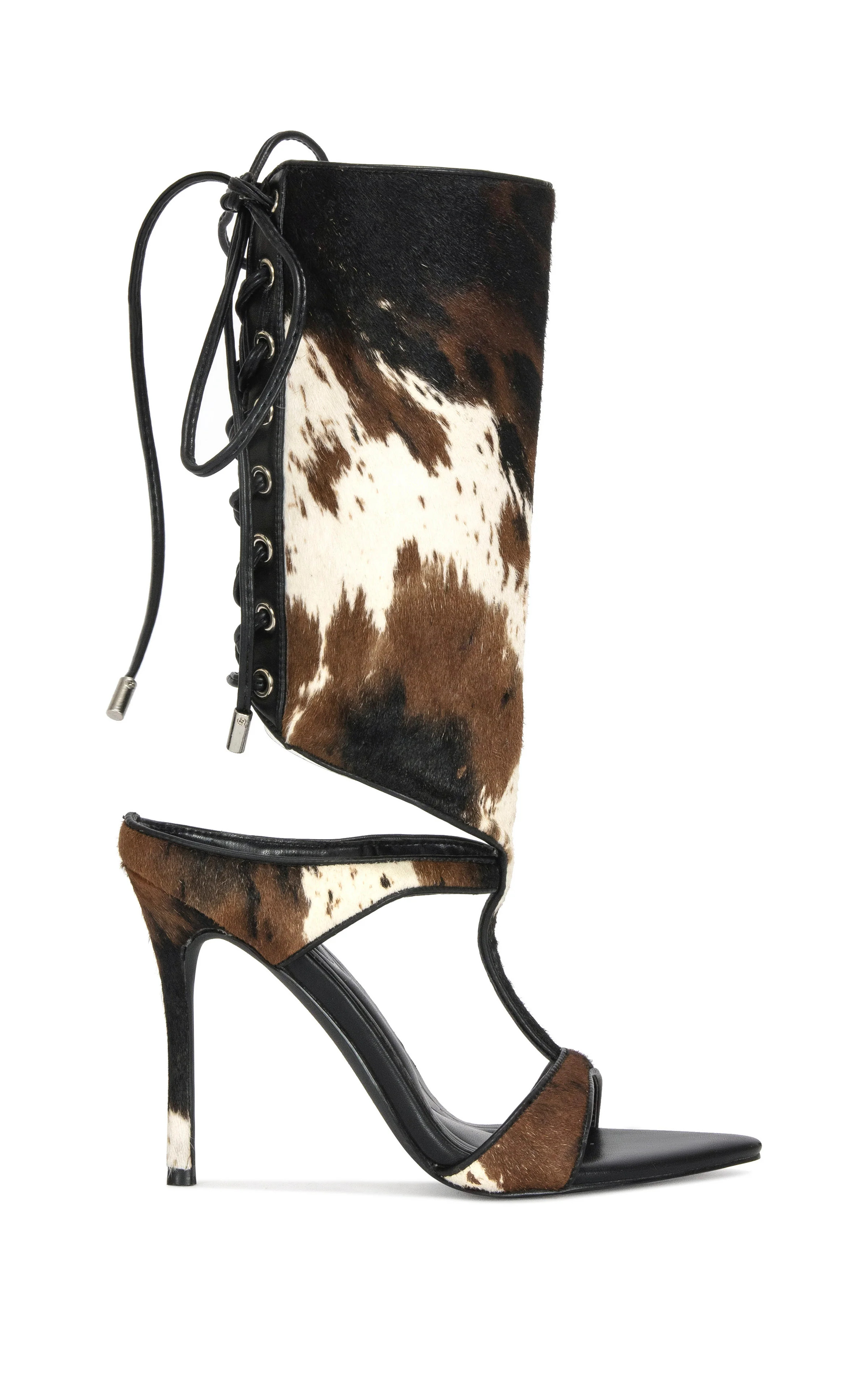 BOUDIER-COW CALF HAIR STILETTO SANDAL BOOTIE | Azalea Wang