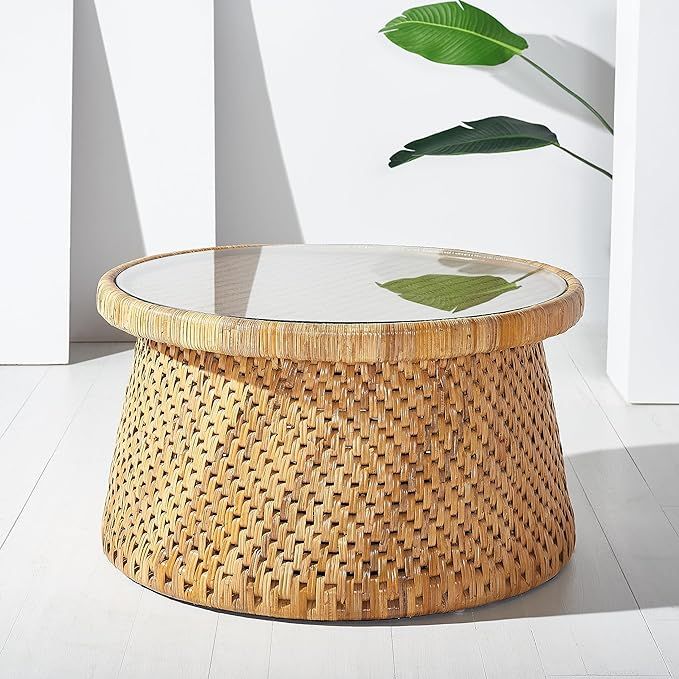 SAFAVIEH Couture Collection Lianna Coastal Tropical Natural Rattan Solid Wood Round Coffee Table ... | Amazon (US)