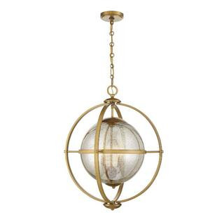 Savoy House Pearl 21 in. W x 24 in. H 3-Light Warm Brass Statement Pendant Light with Mercury Gla... | The Home Depot