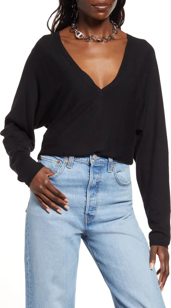 Open Edit Semisheer V-Neck Dolman Sleeve Sweater | Nordstrom | Nordstrom