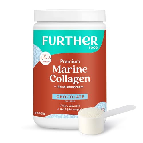 Further Food Chocolate Marine Collagen Peptides Powder with Reishi Mushroom, Wild-Caught Sustainably Sourced Fish, Hydrolyzed Type 1, 2 & 3, 7.41 Oz | Amazon (US)