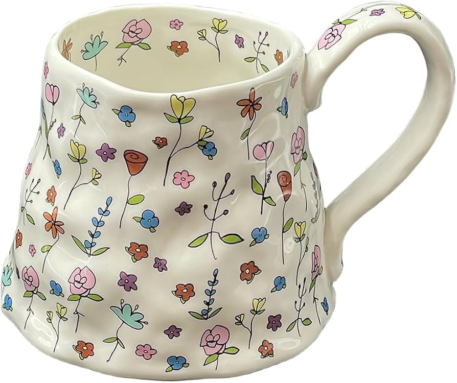 Large Ceramic Coffee Mug Cute Flower with Handmade Big Handle, 21.1oz/600ml Girly Pink Floral Tea... | Amazon (US)