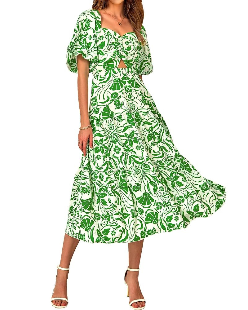 BTFBM Women Summer Dresses 2025 Casual Flowy Beach Square Neck Puff Short Sleeve Smocked Back Boh... | Amazon (US)