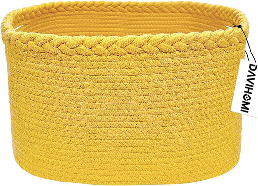 DAVIHOMI Rectangular Woven Cotton Rope Basket for Storage, Gift Baskets for Handles, Cloth Storag... | Amazon (US)