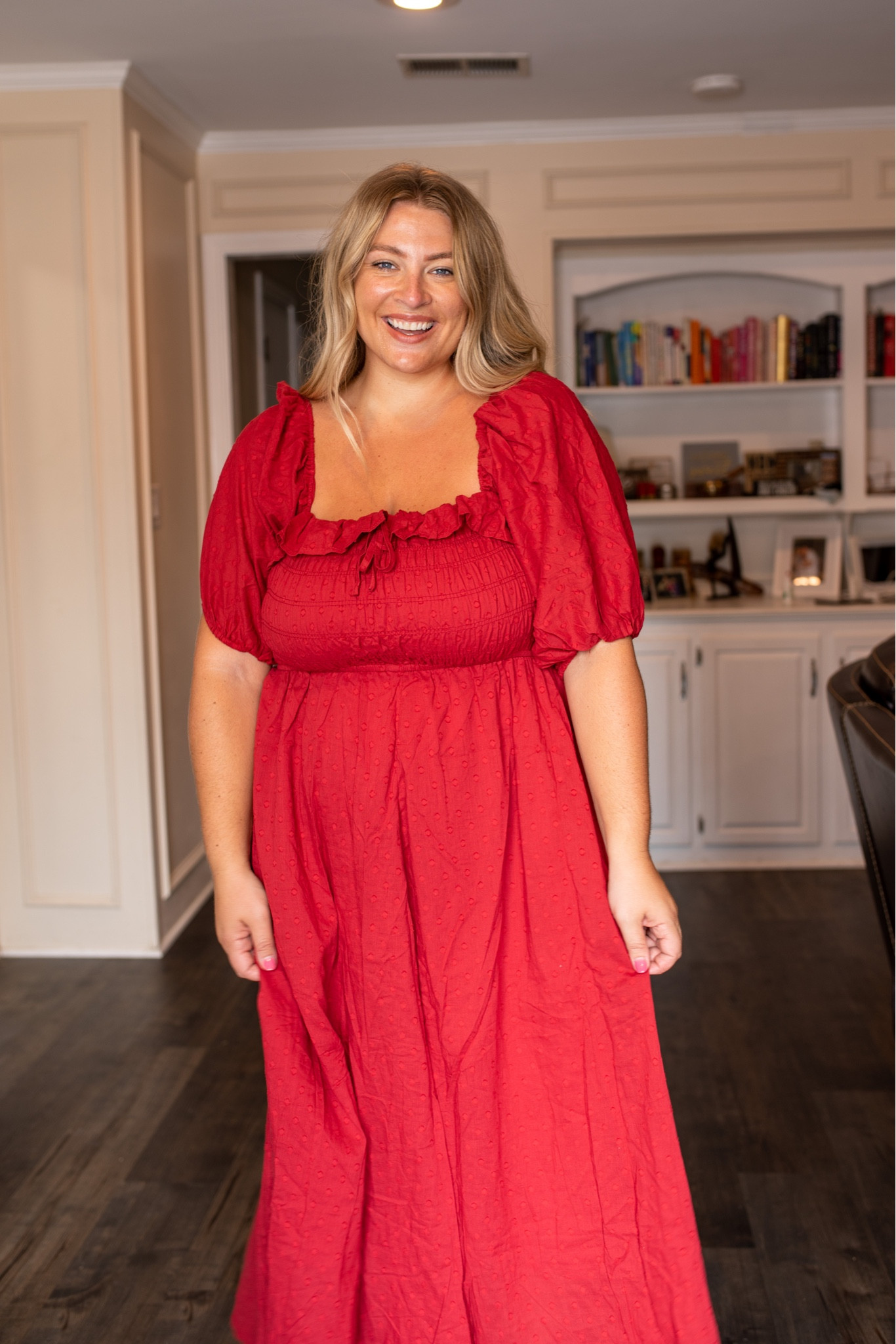 Fall dress from Amazon // As far as the fit goes, I really like the dress. It's a great length, the elastic on the shoulders doesn't dig in and the smocking ends right at the top of the waistline. The dress feels decent quality wise and is lined (not see through whatsoever). Where it loses me is the "flap" at the top. It could just be a me thing with my chest, but I feel like it gives off a bit of a bar made vibe. I tried tucking in it to make it work, but that was a fail. This flowy dress is available in 23 colors and sizes XS-XL. I am wearing size large in the color Burgundy-1. Shop this $37 long sleeve midi dress at Amazon. 

#LTKSeasonal #LTKunder50 #LTKcurves