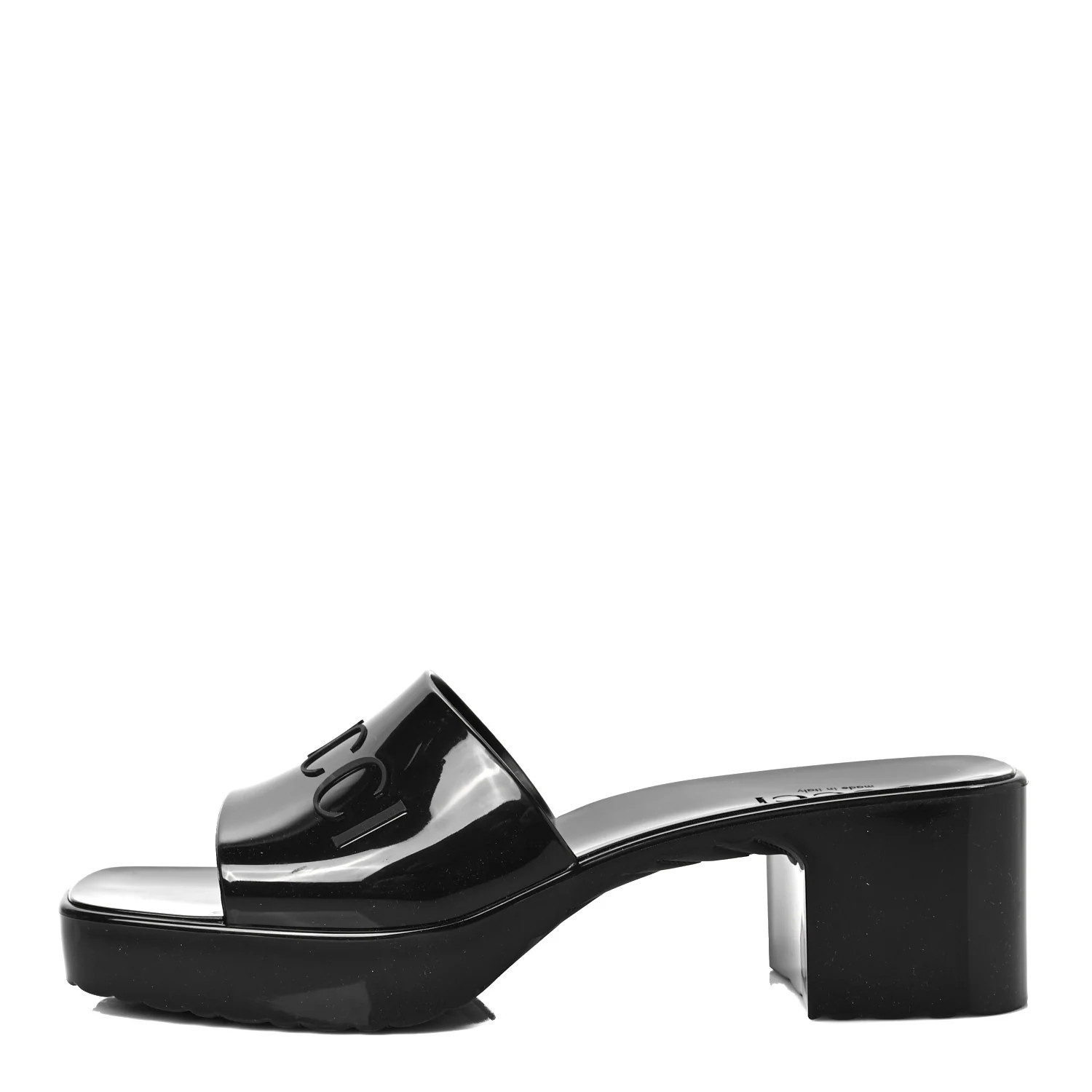 GUCCI Rubber Gucci Logo Womens Platform Slide Sandals 38 Black | FASHIONPHILE (US)