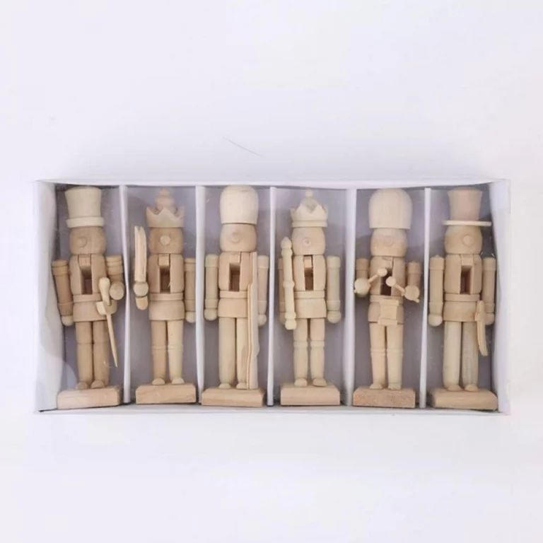 6Pcs Christmas Wooden Unfinished Nutcracker Figurines DIY Blank Unpainted Nutcracker Puppet Walnu... | Walmart (US)