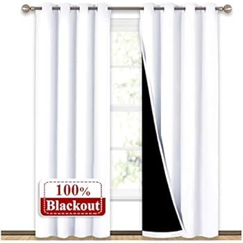 NICETOWN 100% Blackout Window Curtain Panels, Heat and Full Light Blocking Drapes with Black Line... | Amazon (US)