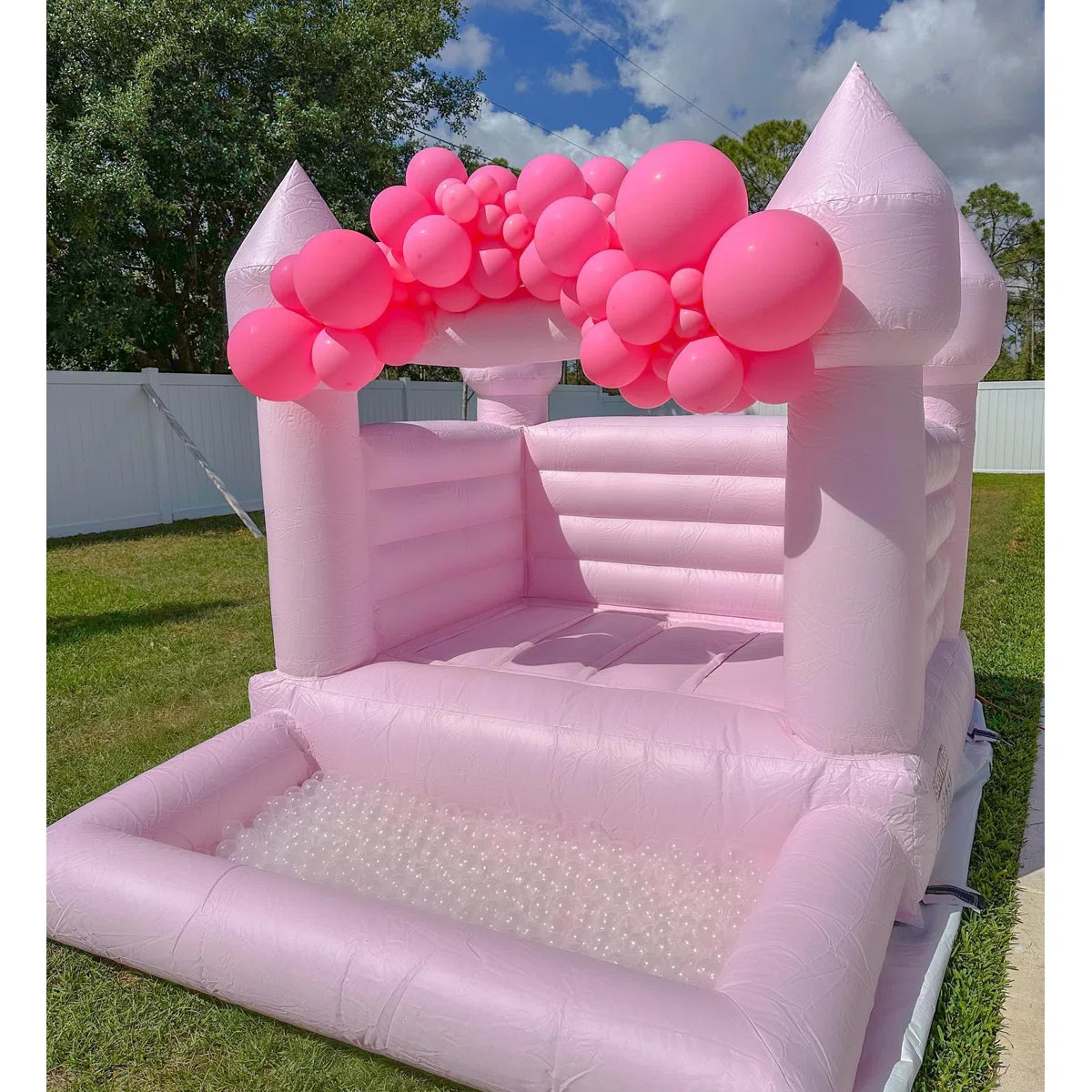 8' x 10' 100% Vinyl White Bounce House with Ball Pit and Air Blower | Wayfair North America