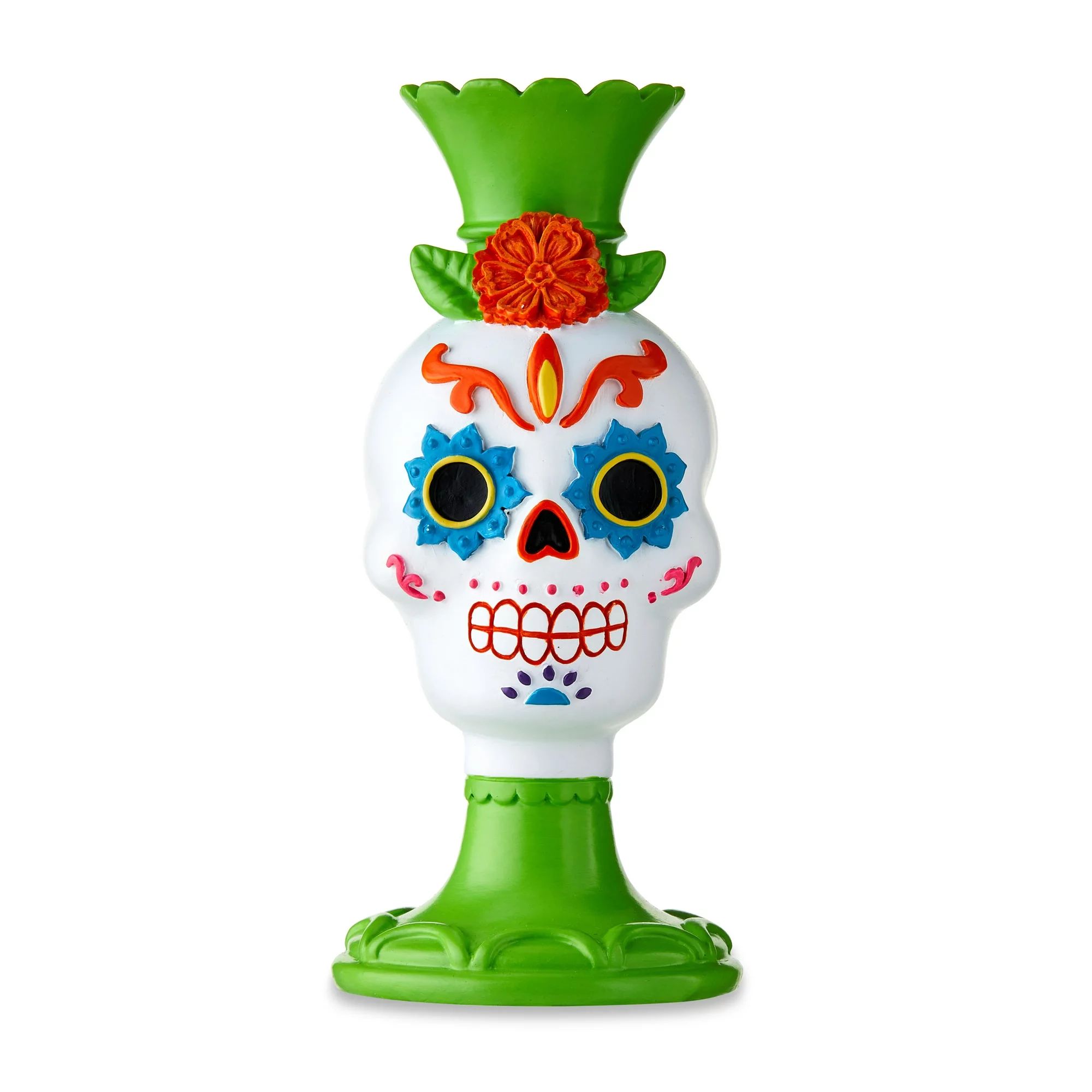 Halloween Green Resin Day-of-the-Dead Skull Pedestal Candleholder Decoration, 3.3 in L x 3.5 in W... | Walmart (US)