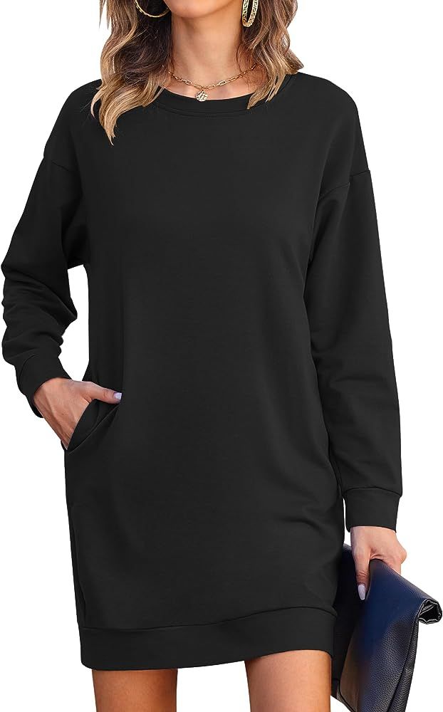 LuckyMore Womens Long Sleeve Sweatshirt Dress Casual Pullover Tunic Tops Loose Fit Crewneck Sweatshi | Amazon (US)