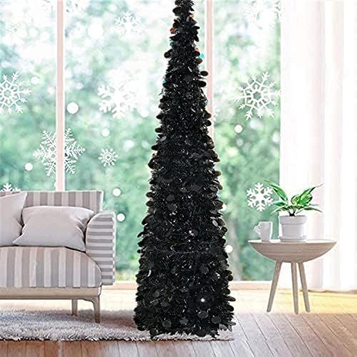Fonder Mols 5ft Collapsible Artificial Halloween Christmas Tree, Pop Up Small Thin Black Tinsel C... | Amazon (US)