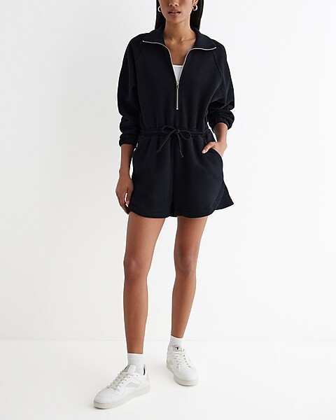 Luxe Comfort Quarter Zip Tie Waist Fleece Romper | Express