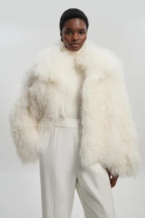 Mongolian Shearling Short Coat | Karen Millen UK + IE + DE + NL