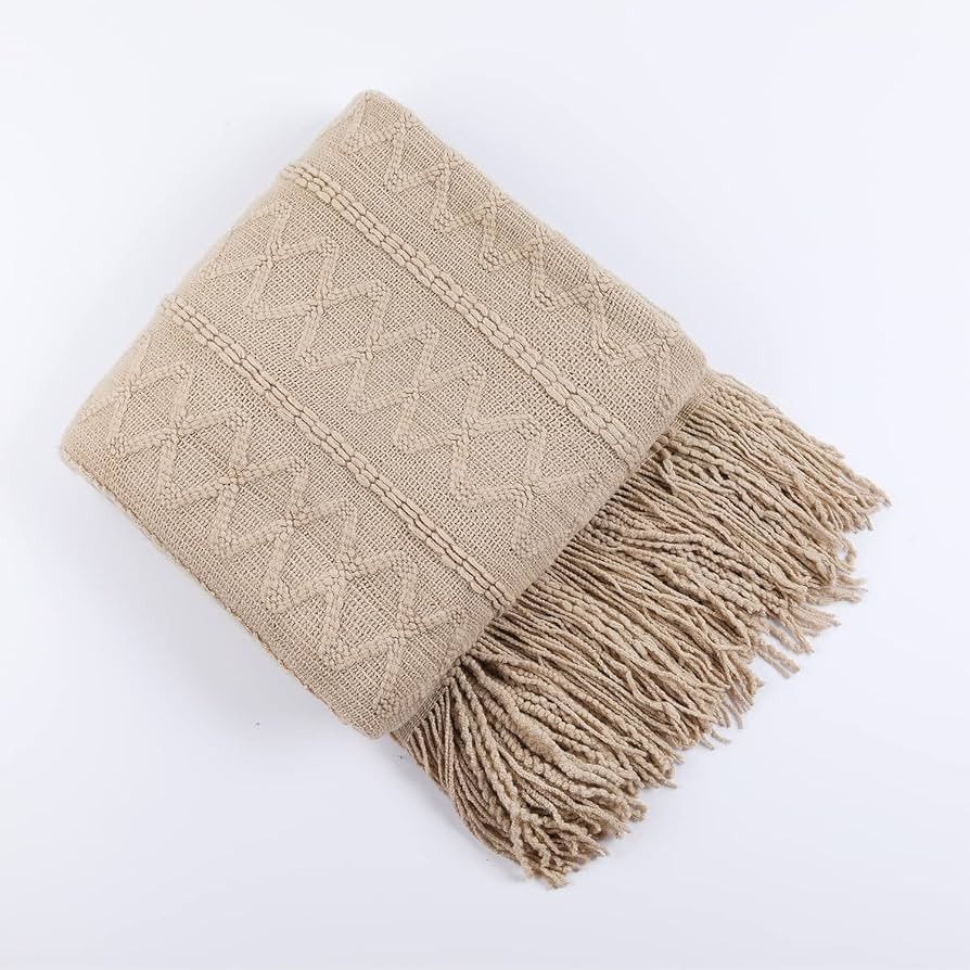 Soft Cable Knitted Throw Blanket Boho Blanket Tassel Decorative Textured Throw Blanket Lightweigh... | Amazon (US)