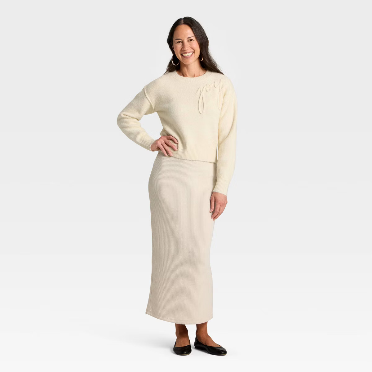 Women's Long Sleeve Holiday Crewneck Pullover Sweater - Universal Thread™ Cream Letters | Target