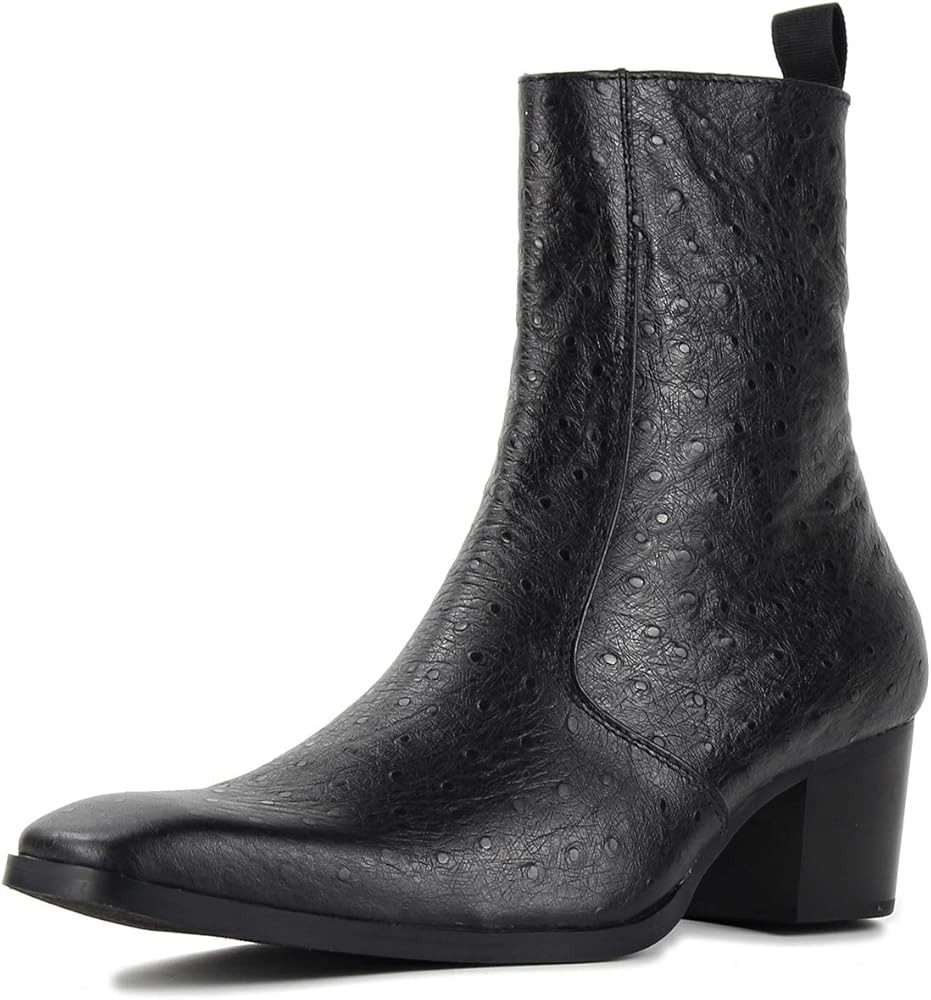 OSSTONE Men Chelsea Ankle Boots Leather Ostrich Print Western Cowboy Boots with Side Zipper Heel ... | Amazon (US)