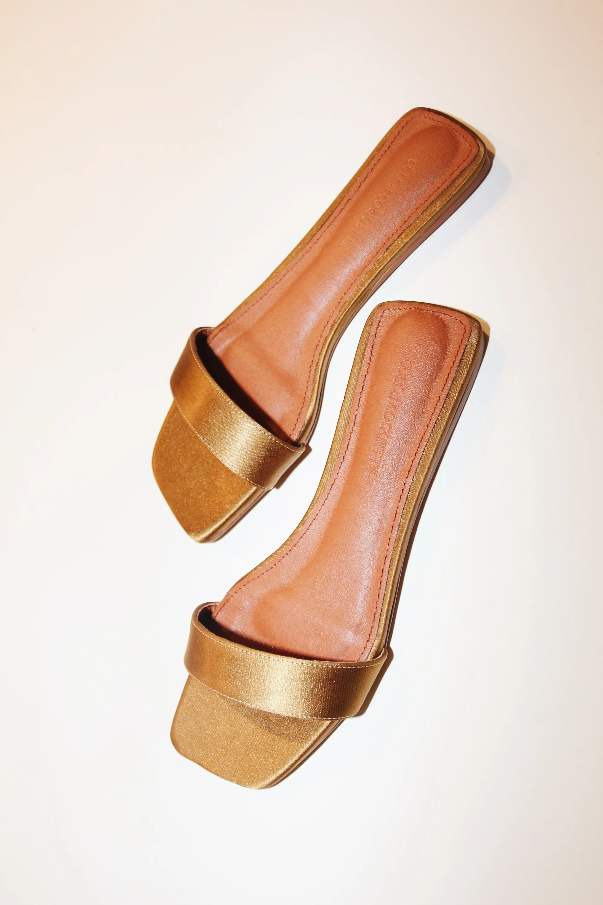 Elle Olive Satin Flat Slide | CULT OF COQUETTE