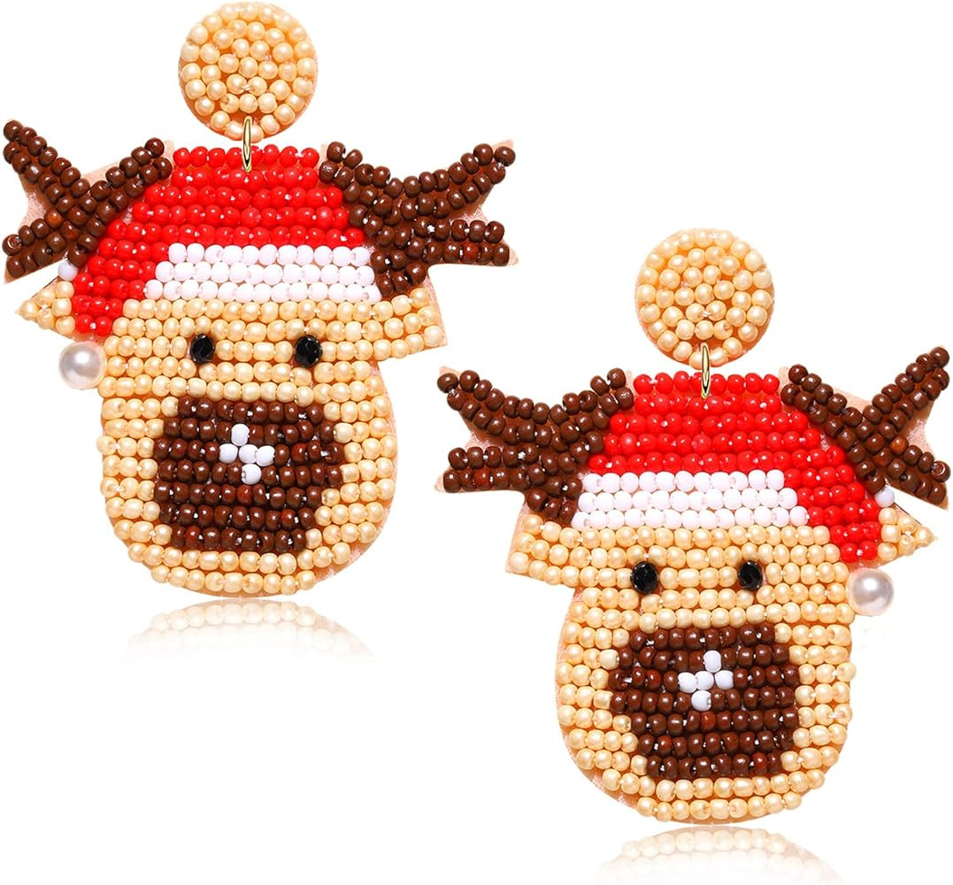 Christmas Earrings for Women Beaded Holiday Reindeer Bulb Boot Earrings Handmade Christmas Tree D... | Amazon (US)