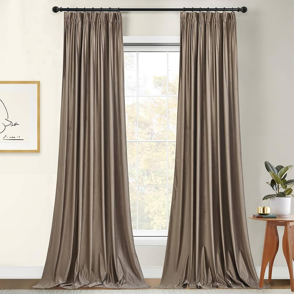 StangH Pinch Pleat Taupe Velvet Curtains 90 inches Long, Thermal Insulated Light Blocking Drapes ... | Amazon (US)