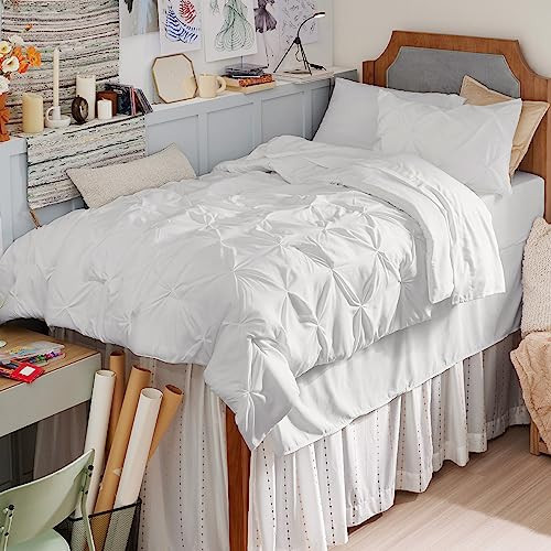 Bedsure Twin XL Comforter Set - Extra Long 5 Pieces Dorm Bedding Sets, GentleSoft™ Pinch Pleat White Bed in a Bag with Pintuck Comforter, Sheets, Pillowcase & Sham | Amazon (US)