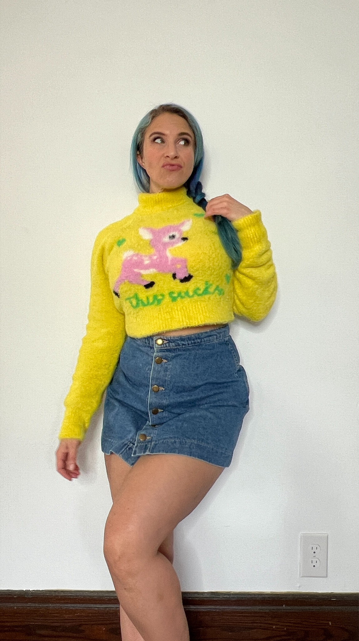 Favorite cute cottagecore outfit featuring an Urban Outfitters sweater and American Apparel Aline denim mini skirt 

Cottagecore aesthetic, spring outfit idea, cute sweater and skirt outfit, yellow sweater, denim skirt  

#LTKfindsunder50 #LTKfindsunder100
